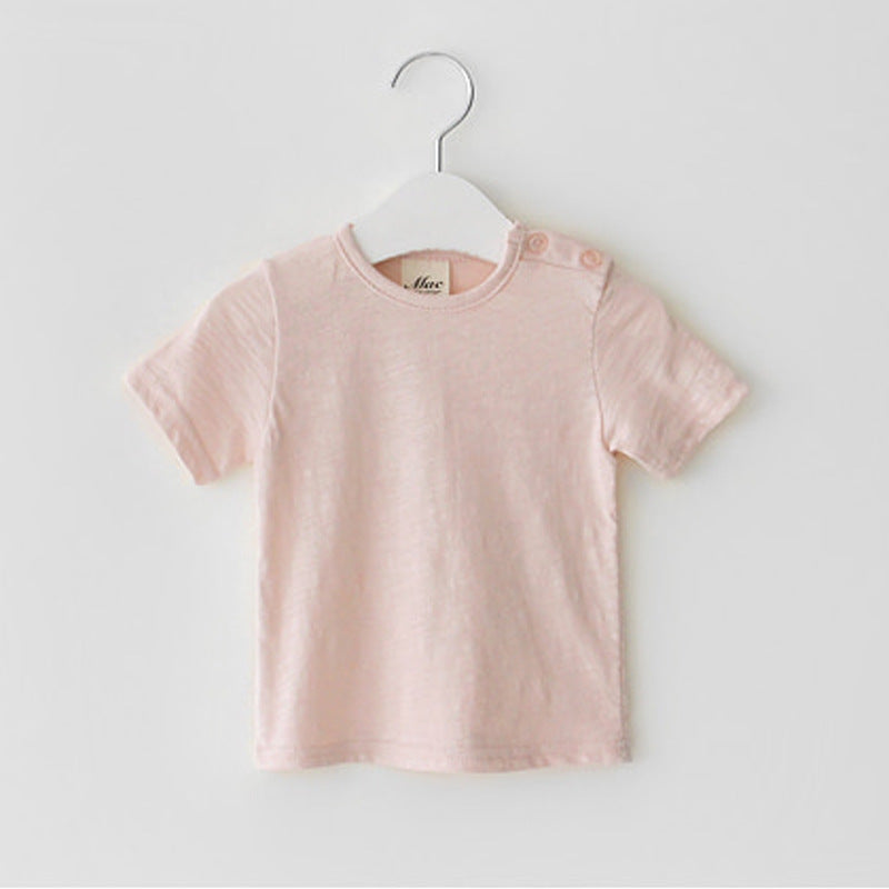 Kids Baby Fashion Casual Solid Color Cotton Round Neck Short-Sleeve T-Shirt