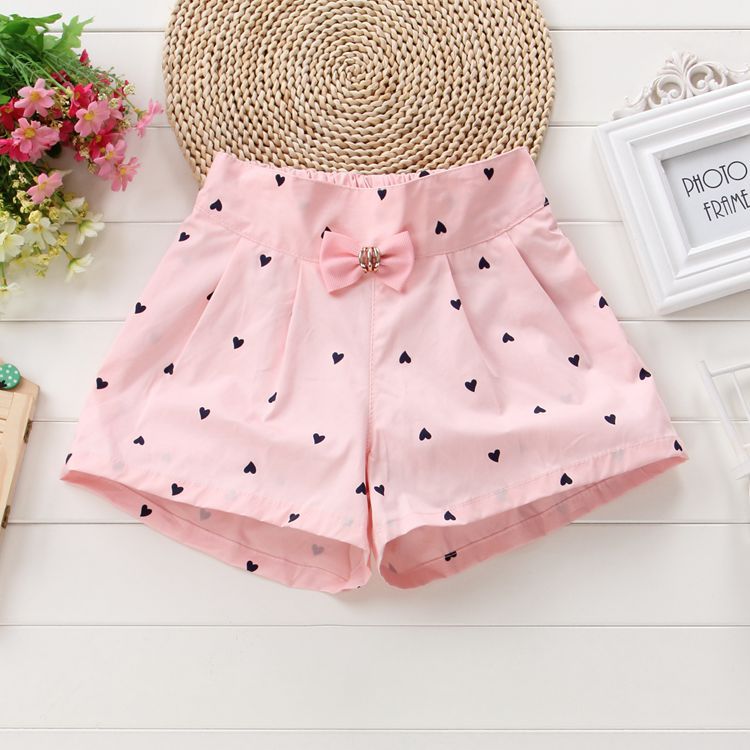 Girls Basic Bow Heart Polka Dot All Over Print Shorts