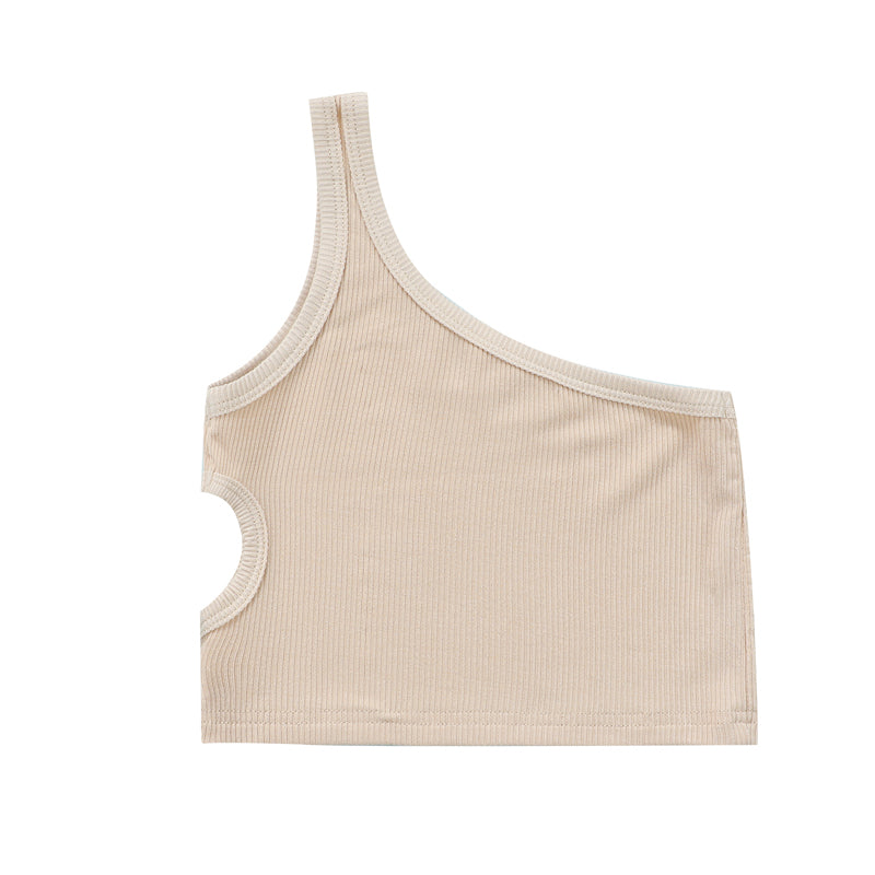 Kids Girls Basic Solid Color Shoulder Strap Cut Out Causal Vest