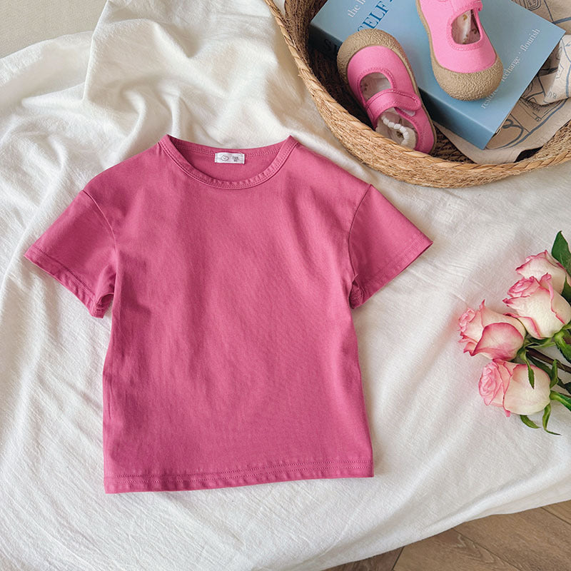 Kids Toddler Boys Girls Casual Cute Solid Color Short Sleeve Round Neck T-Shirt