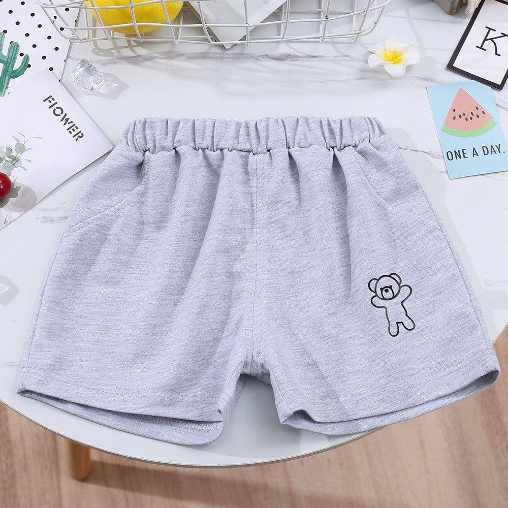 Kids Casual Simple Solid Color Bear Pattern Elastic Waist Shorts