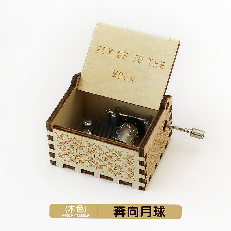 Wooden Music Box Ornaments Classical Carving Hand-Cranked Music Box Crafts Gifts