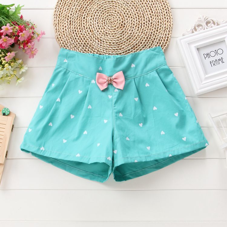 Girls Basic Bow Heart Polka Dot All Over Print Shorts