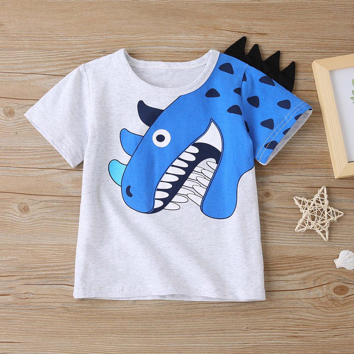 Boys Cute Cartoon Dinosaur Round Neck Short Sleeve T-shirt