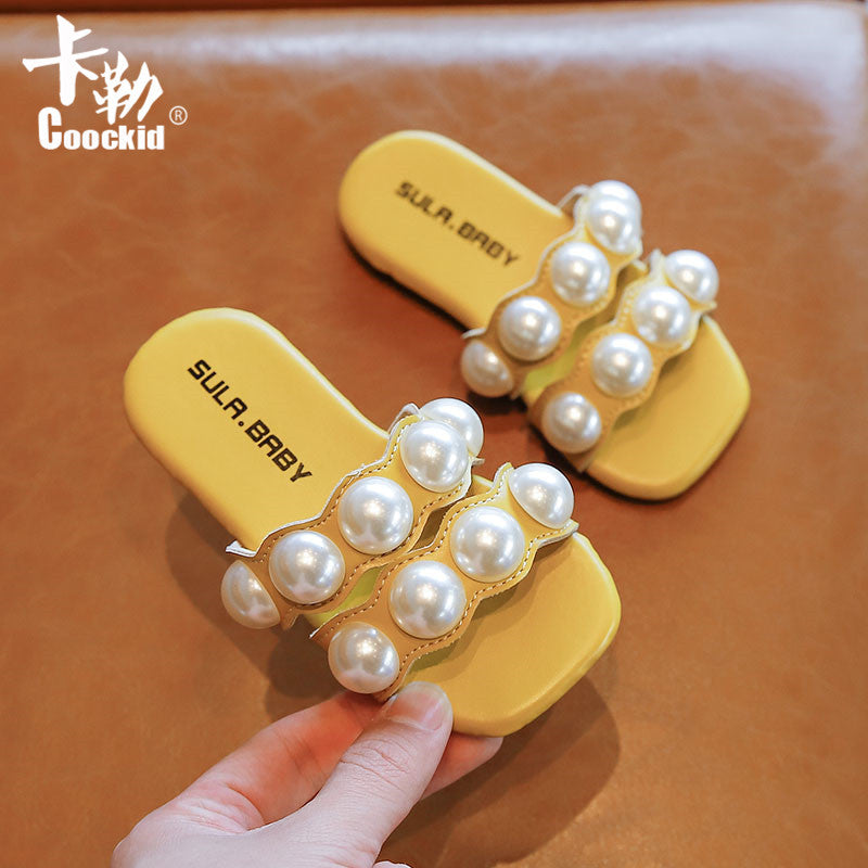 Girls Pearl Soft-soled Summer Fashion Cute Beach Slippers Shoes