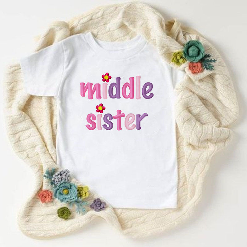 Children Kids Toddlers Girls Short Sleeves Sister Print T-Shirt