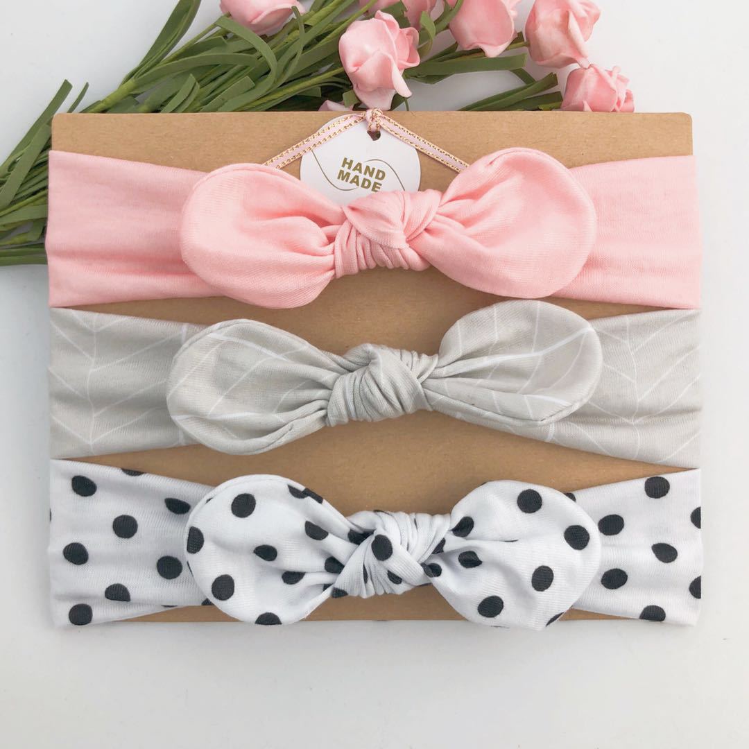 3piece/set Kids Basic All Over Print Bow Rabbit Ear Headband