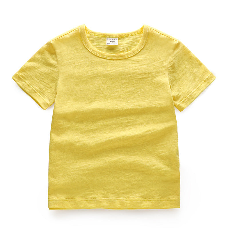 Children Kids Toddlers Fashion Boys Girls Solid Color Short Sleeve Basic T-Shirt