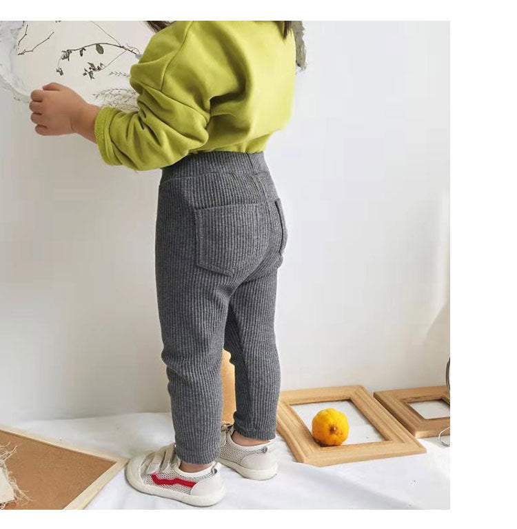 Spring And Autumn Thin Cotton Leggings Boys And Girls Rib-Knit Pants
