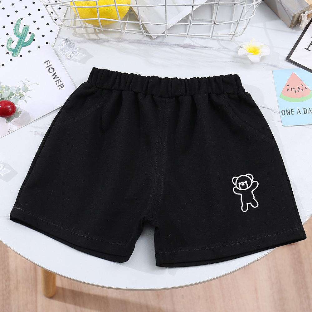 Kids Casual Simple Solid Color Bear Pattern Elastic Waist Shorts