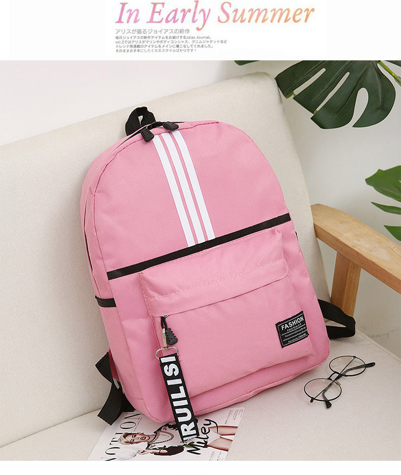 Children Fashion Simple Girls Boys Color Matching Canvas Backpack School Bag