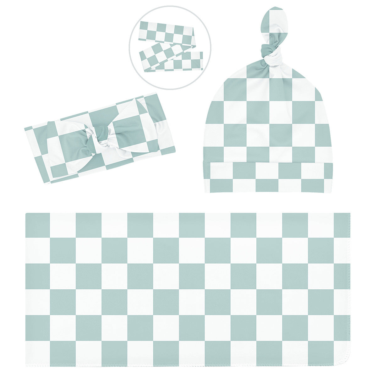 Three-Piece Newborn Wrap Towel Classic Plaid Printed Swaddle