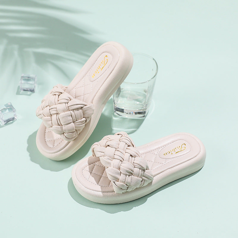 Kids Girls Basic Solid Color Weave Non-slip Slippers