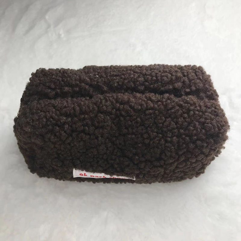 Fashion Simple Solid Color Plush Large Capacity Pencil Bag