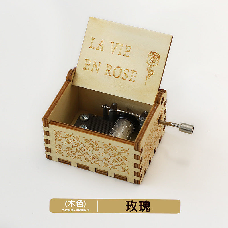 Wooden Music Box Ornaments Classical Carving Hand-Cranked Music Box Crafts Gifts