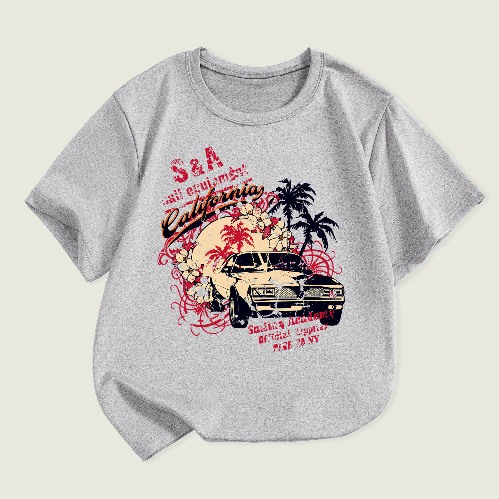 Kids Toddler Boys Girls Car Print Short Sleeve T-Shirt