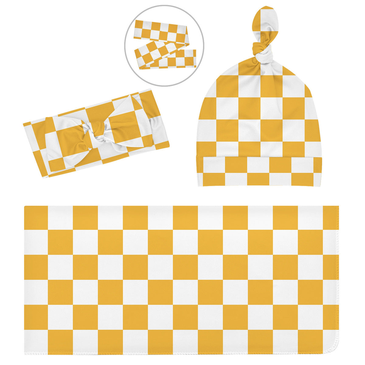 Three-Piece Newborn Wrap Towel Classic Plaid Printed Swaddle