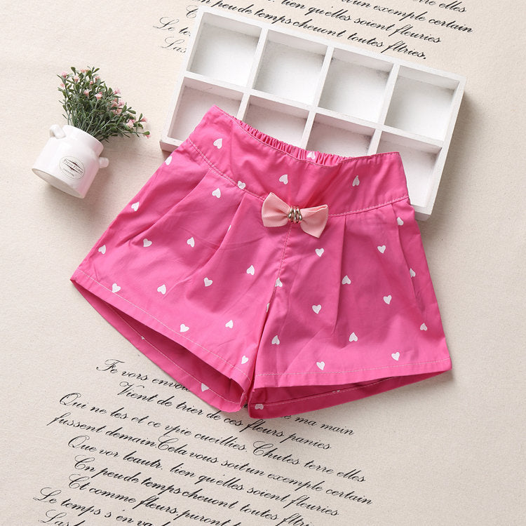 Girls Basic Bow Heart Polka Dot All Over Print Shorts