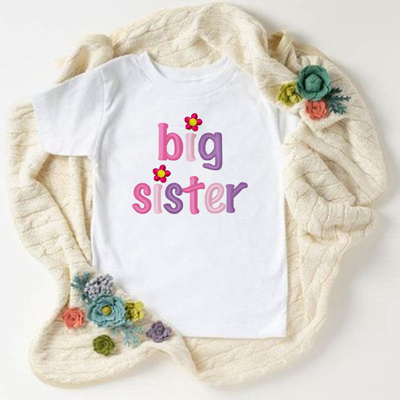 Children Kids Toddlers Girls Short Sleeves Sister Print T-Shirt