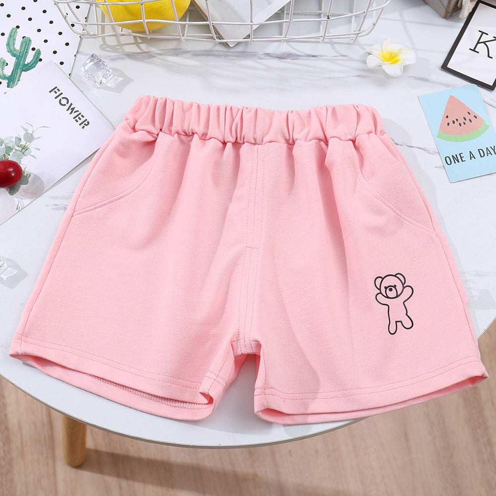 Kids Casual Simple Solid Color Bear Pattern Elastic Waist Shorts
