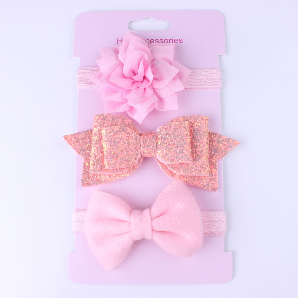 3pcs/set Girls Cute Flower Bow Sequin Design Elastic Headband