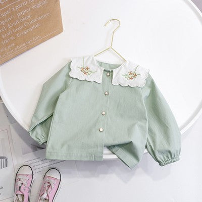Kids Toddler Girls Fashion Spring Autumn Embroidered Long Sleeve Shirt