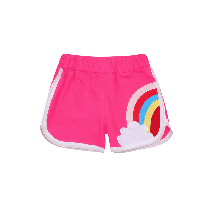 Kids Girls Casual Rainbow Pattern Sporty Elastic Waist Shorts