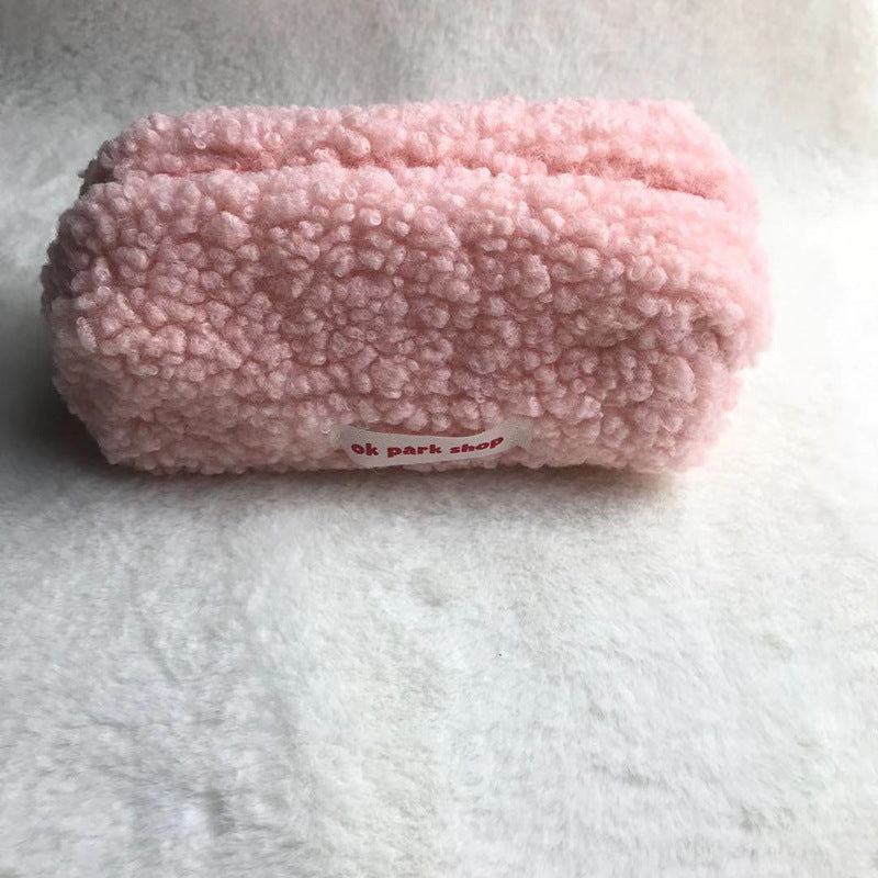 Fashion Simple Solid Color Plush Large Capacity Pencil Bag