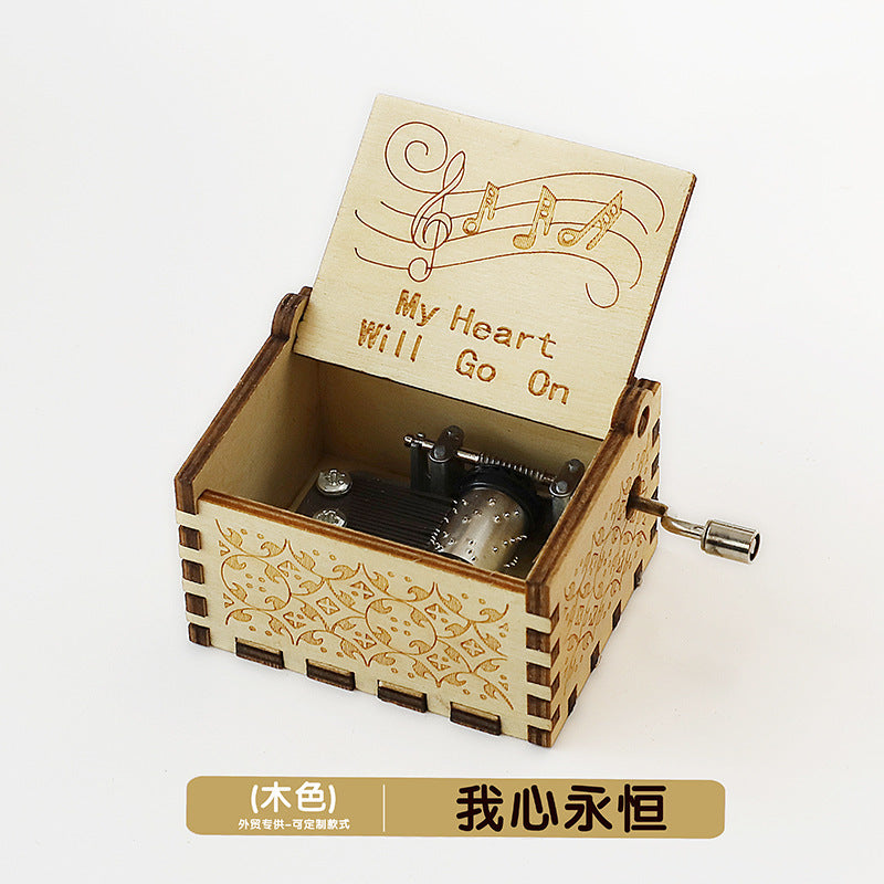 Wooden Music Box Ornaments Classical Carving Hand-Cranked Music Box Crafts Gifts