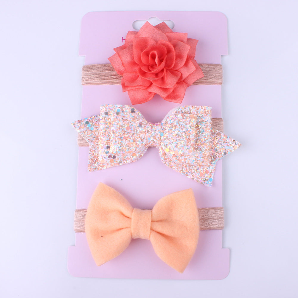 3pcs/set Girls Cute Flower Bow Sequin Design Elastic Headband