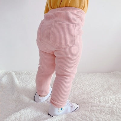 Spring And Autumn Thin Cotton Leggings Boys And Girls Rib-Knit Pants