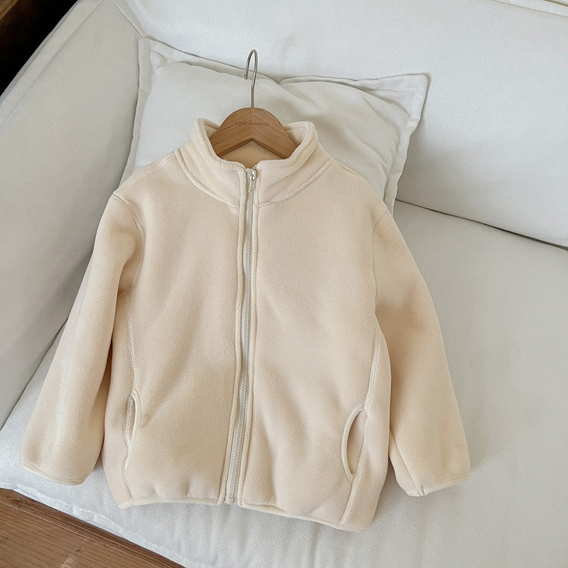 Winter Children Solid Color Fleece-Lined Warm Zipper Coat