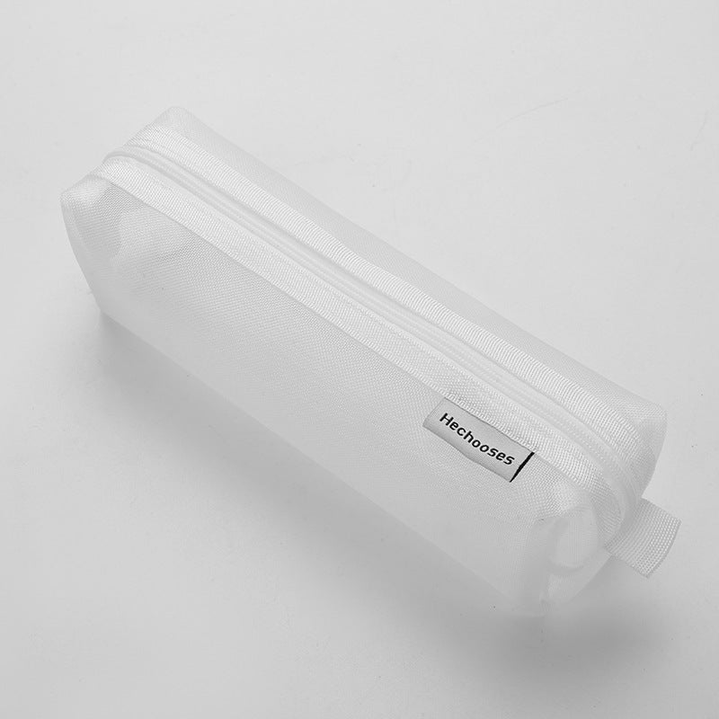 Fashion Simple Solid Color Transparent Thickened Mesh Large Capacity Pencil Bag