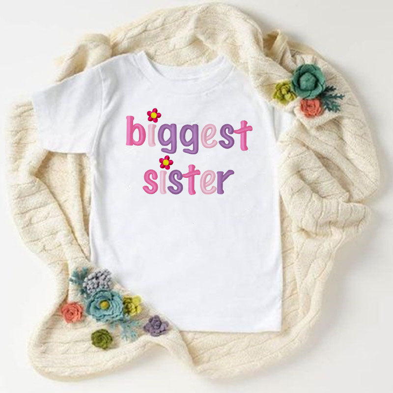 Children Kids Toddlers Girls Short Sleeves Sister Print T-Shirt