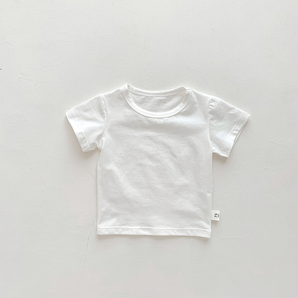 Kids Baby Fashion Casual Solid Color Stripe Cotton Round Neck Short-Sleeve T-Shirt