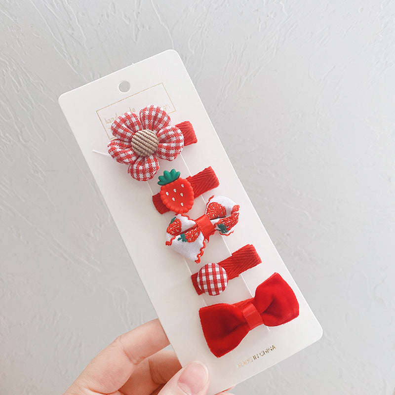 5pieces/set Kids Cute Cartoon Bow Flower Animal Fruit Decor Hair Clip