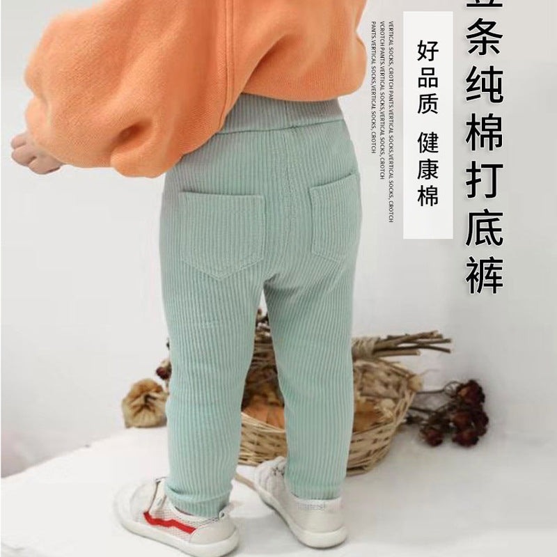 Spring And Autumn Thin Cotton Leggings Boys And Girls Rib-Knit Pants