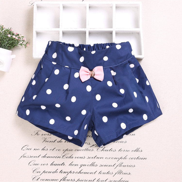 Girls Basic Bow Heart Polka Dot All Over Print Shorts