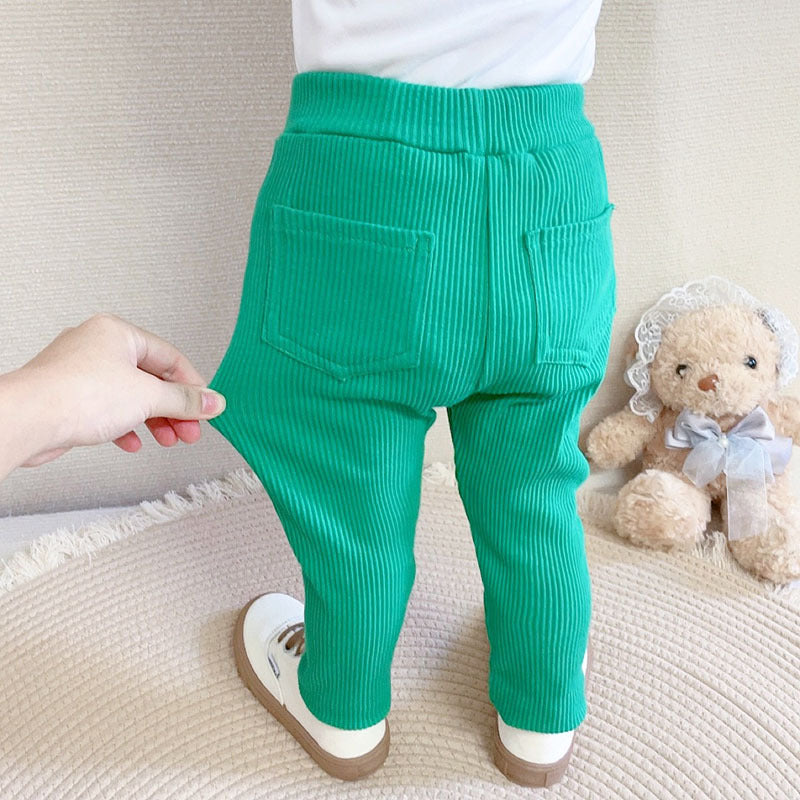 Spring And Autumn Thin Cotton Leggings Boys And Girls Rib-Knit Pants