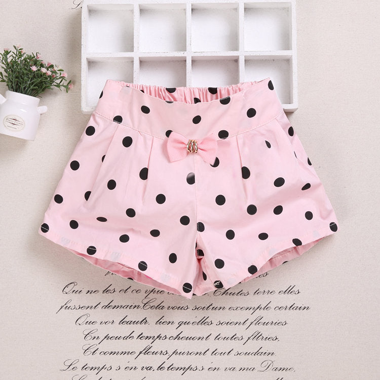 Girls Basic Bow Heart Polka Dot All Over Print Shorts