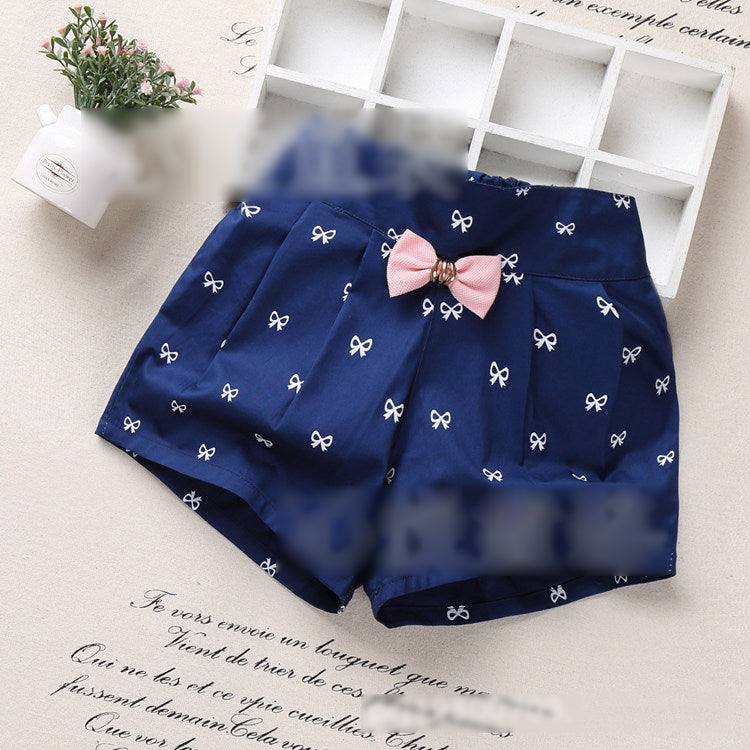 Girls Basic Bow Heart Polka Dot All Over Print Shorts
