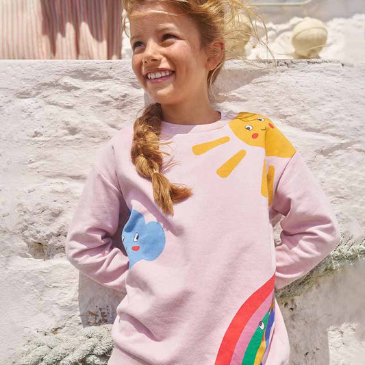 Kids Toddler Girls Casual Cute Sun Rainbow Print Long Sleeve Round Neck Sweatshirts