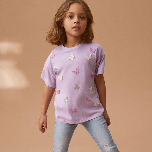 Children Fashion Butterfly Short-Sleeved T-Shirt