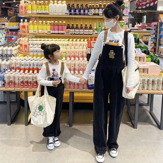 Cartoon Cute Bear Parent-Child Strappy Pants