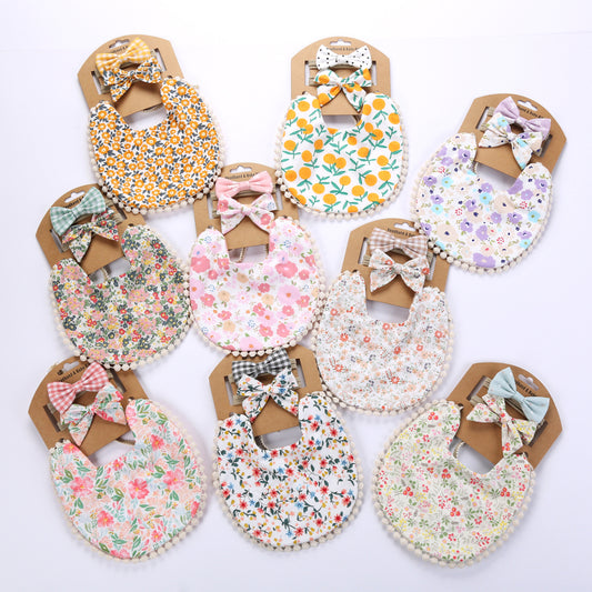 Baby Basic Floral Tassels Bib And Headband Accessories Set