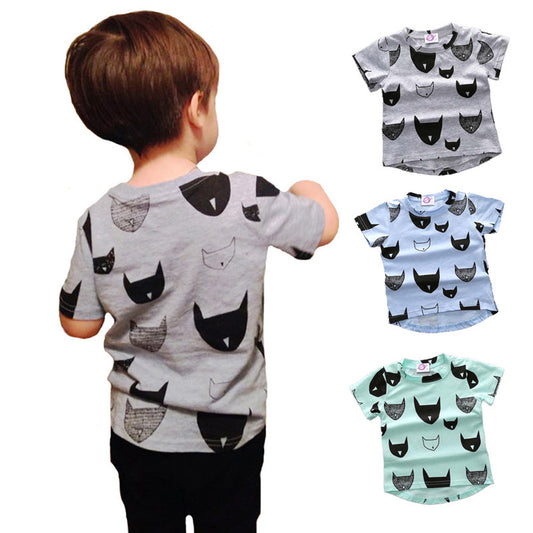 Kids Boys Casual Round Neck Short Sleeve Cartoon All Over Print Loose T-shirt