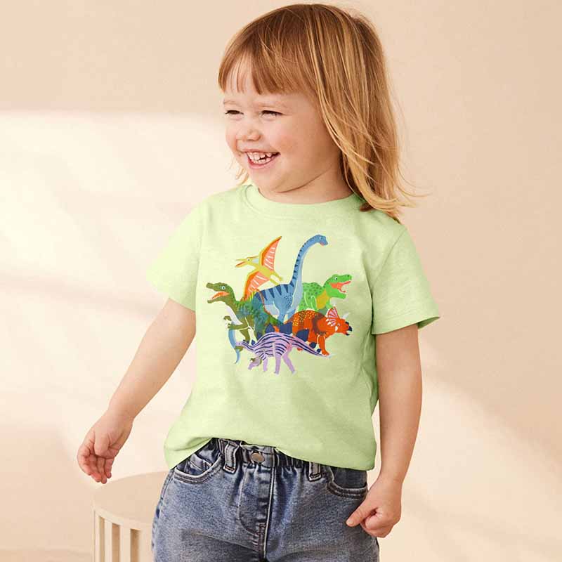 Kids Toddler Boys Girls Casual Cute Dinosaur Print Short Sleeve Round Neck T-Shirt