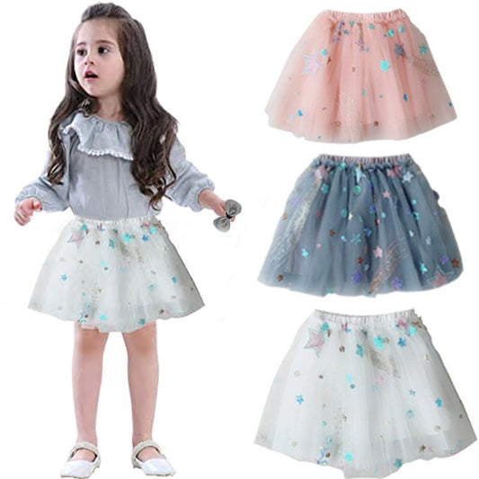 Kids Toddler Girls Simple Sequin Star Mesh Tutu Skirt