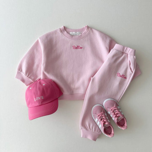 Autumn Kids Cand Color Toddler Girls Boys Cotton Letter Sweatshirt Pants Set