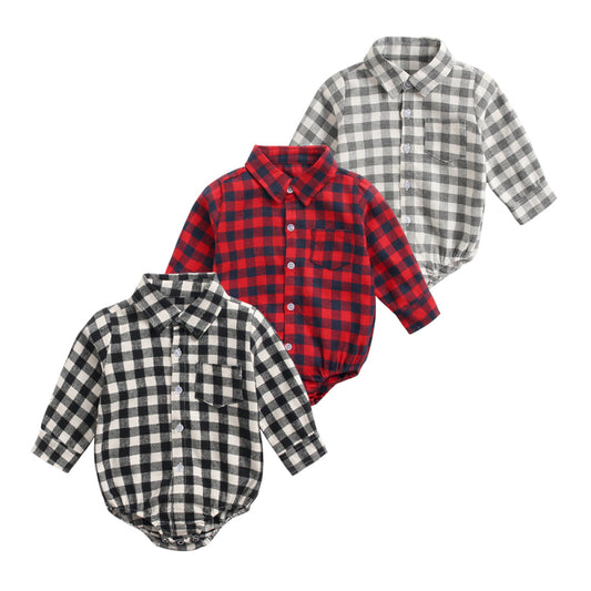 Baby Boys Basic Lapel Single-breasted Lapel Long Sleeve Romper